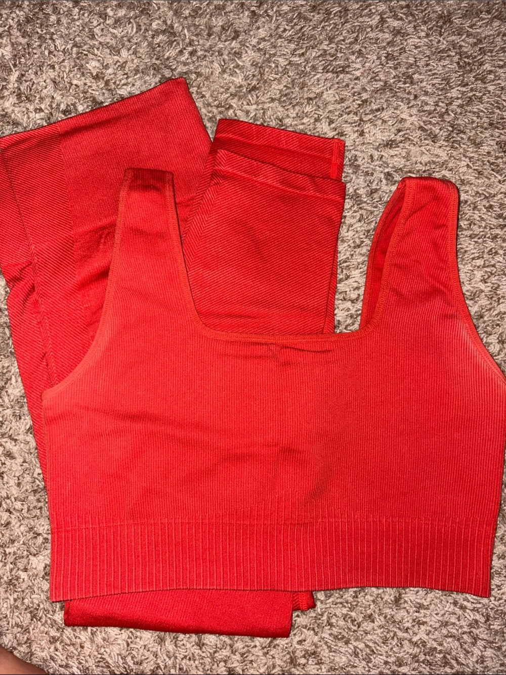 Burnt Organe Seamless Ribbed Tank Bralette & Cropped Legging Set